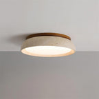 Travertinloftlampe, rundt Aureli-design med træbase