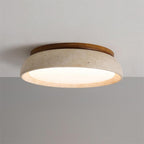 Travertinloftlampe, rundt Aureli-design med træbase