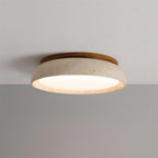Travertinloftlampe, rundt Aureli-design med træbase