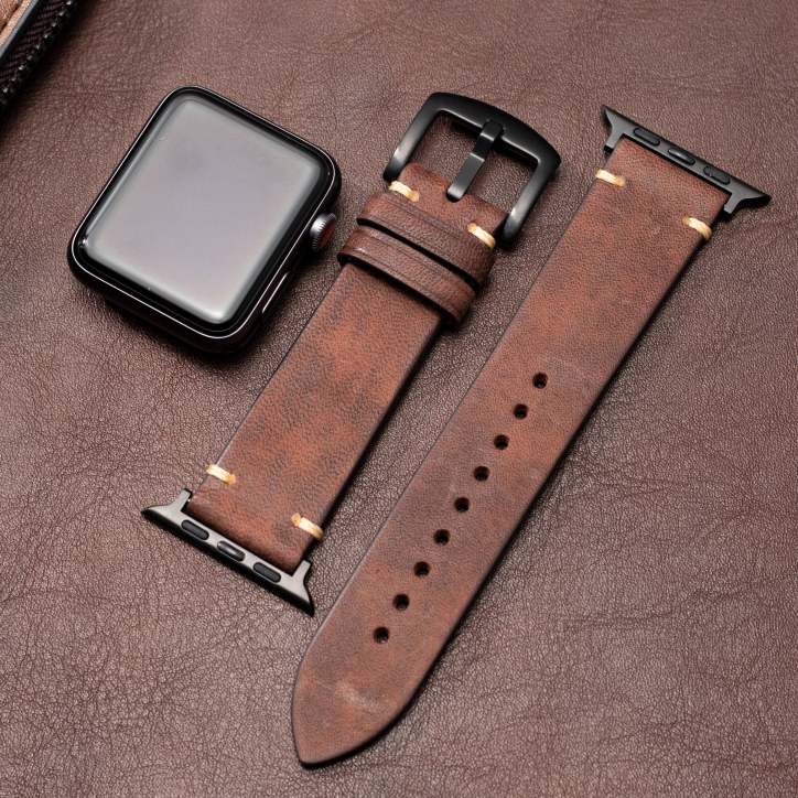 Mareni Italian Leather Apple Watch Band, Handmade Smartwatch Strap