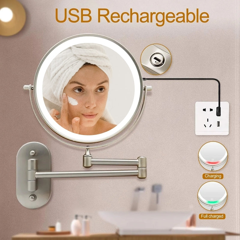 Vanity Mirror, AstraLume LED With Polished Chrome Fold-Out Arm