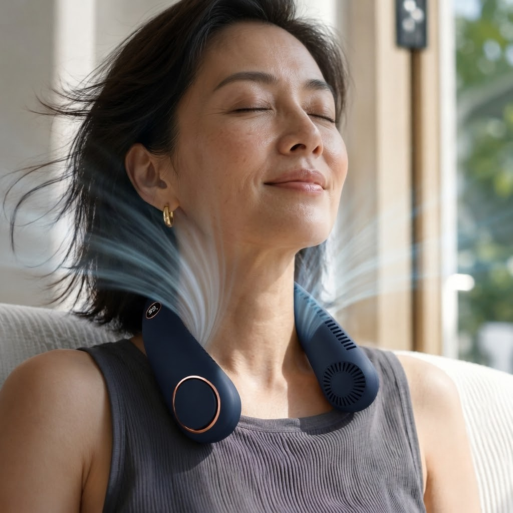 AeroLux Neck Fan Bladeless With Rechargeable USB C Wearable Cooling