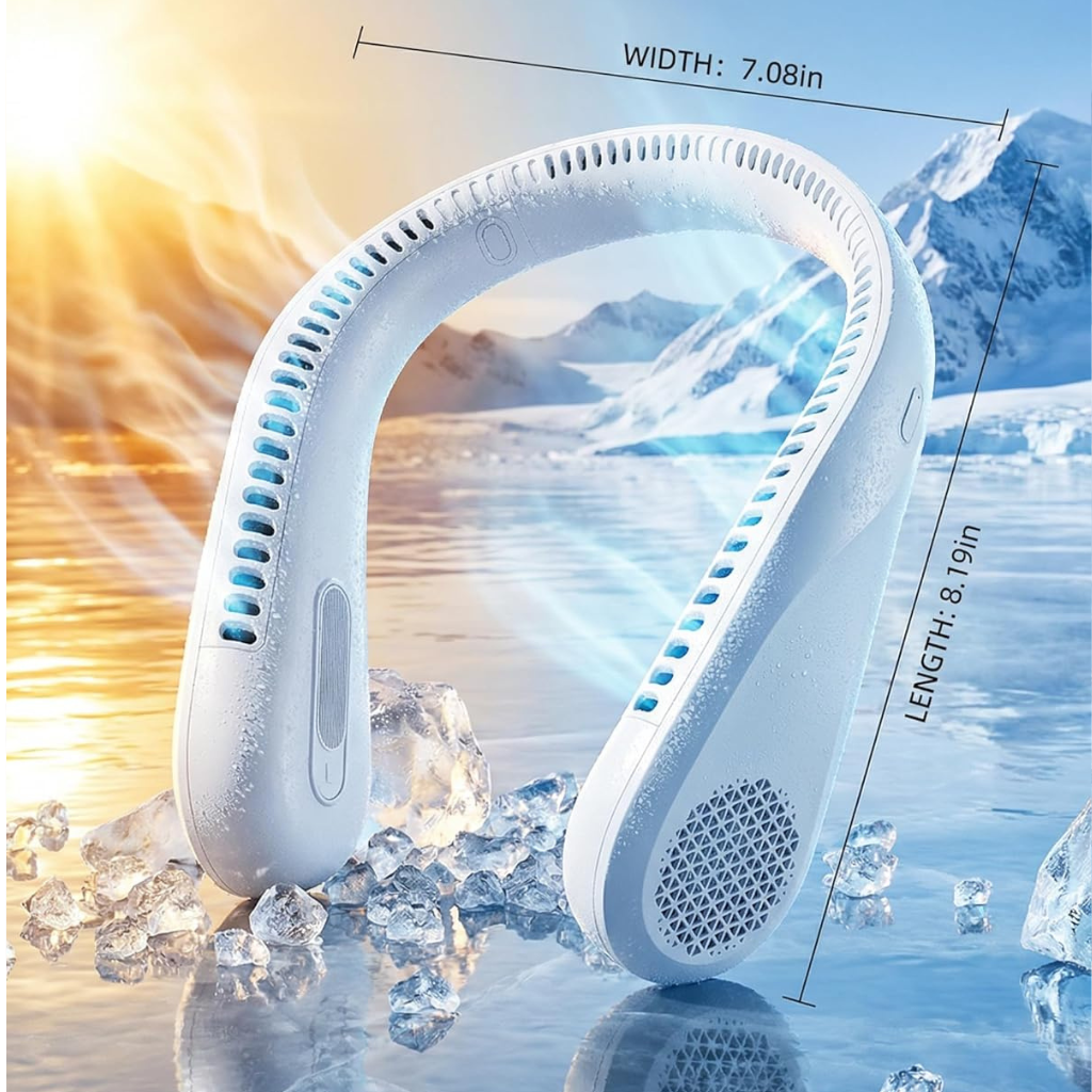 מאוורר צוואר נייד ComfortBreeze ללא להבים, נטען, עם סוללה של 6000mAh ומשך פעולה של 20 שעות