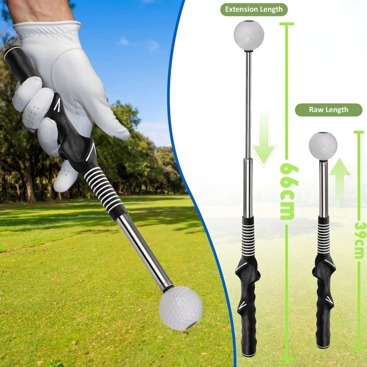 Utdragbar golfsvings tränare med klickfeedback - Fioriscas