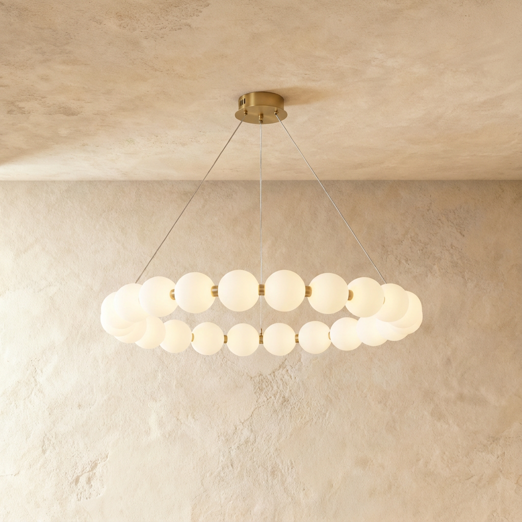 Aurora Copper Pearl Chandelier With Gold Finish And Pearlescent Shades
