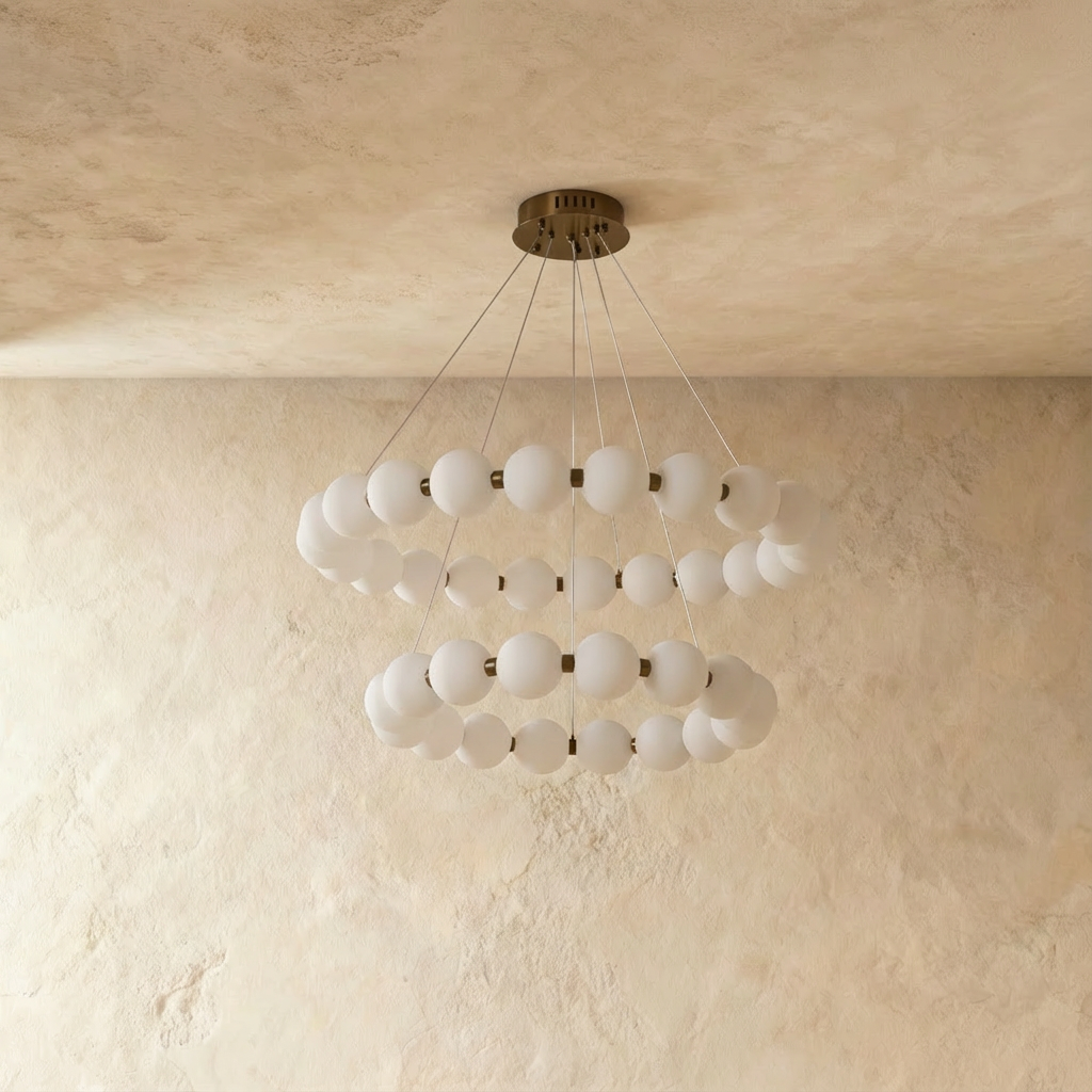 Aurora Copper Pearl Chandelier With Gold Finish And Pearlescent Shades