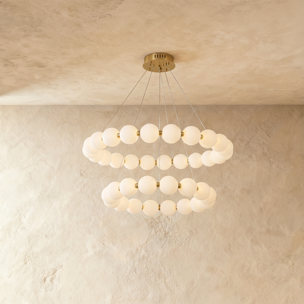 Aurora Copper Pearl Chandelier With Gold Finish And Pearlescent Shades