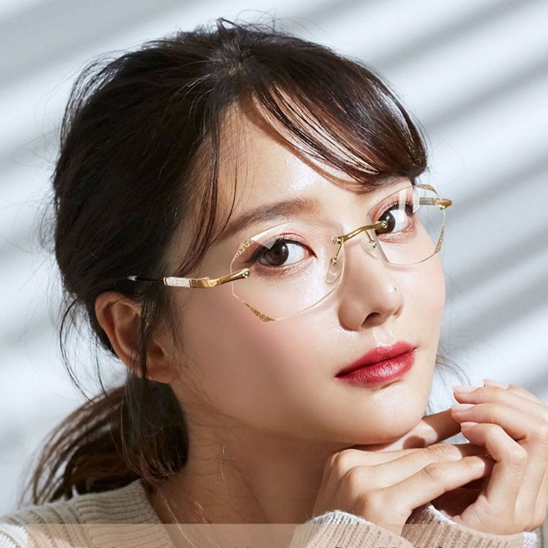Gafas de lectura con filtro de luz azul, diseño Aurena sin montura con diamantes