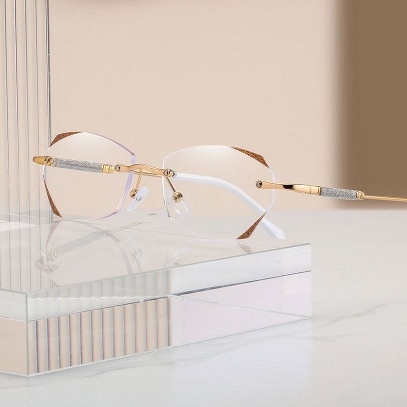 Gafas de lectura con filtro de luz azul, diseño Aurena sin montura con diamantes