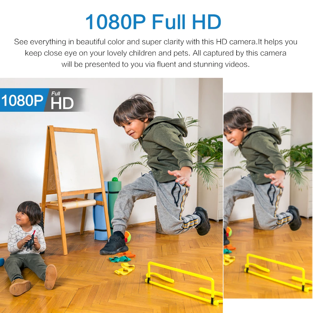 Mini WiFi bezpečnostní kamera, 1080p voděodolná s nočním viděním, záběr 160°
