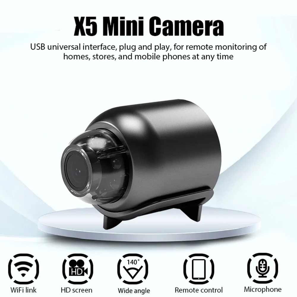 Mini WiFi bezpečnostní kamera, 1080p voděodolná s nočním viděním, záběr 160°