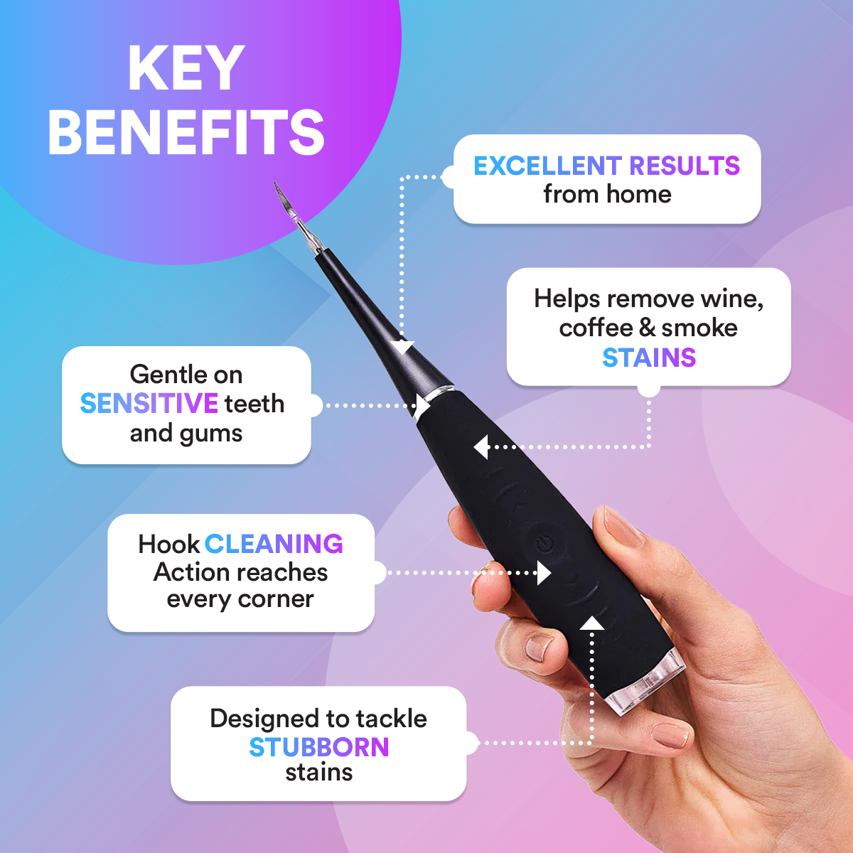 Ultrasonic Tooth Cleaner With Adjustable Sonic Vibration Settings