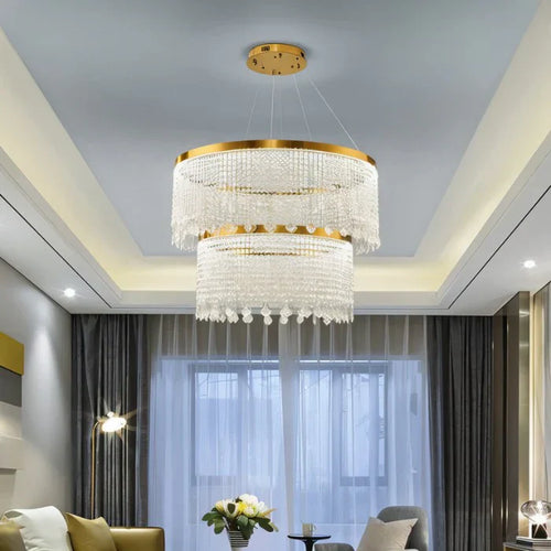 Aurora Crystal Cascade Tiered Chandelier For Modern Living Room