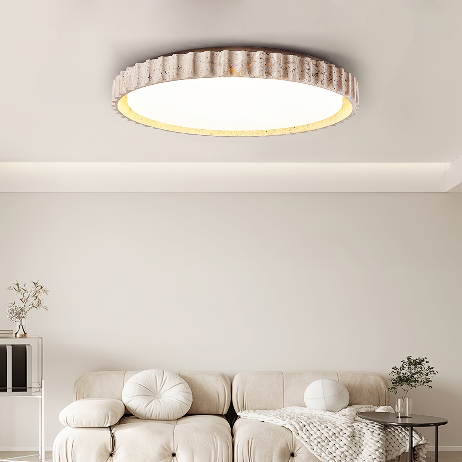 Ornorus Fluted Ring Travertine Ceiling Light | Fioriscas
