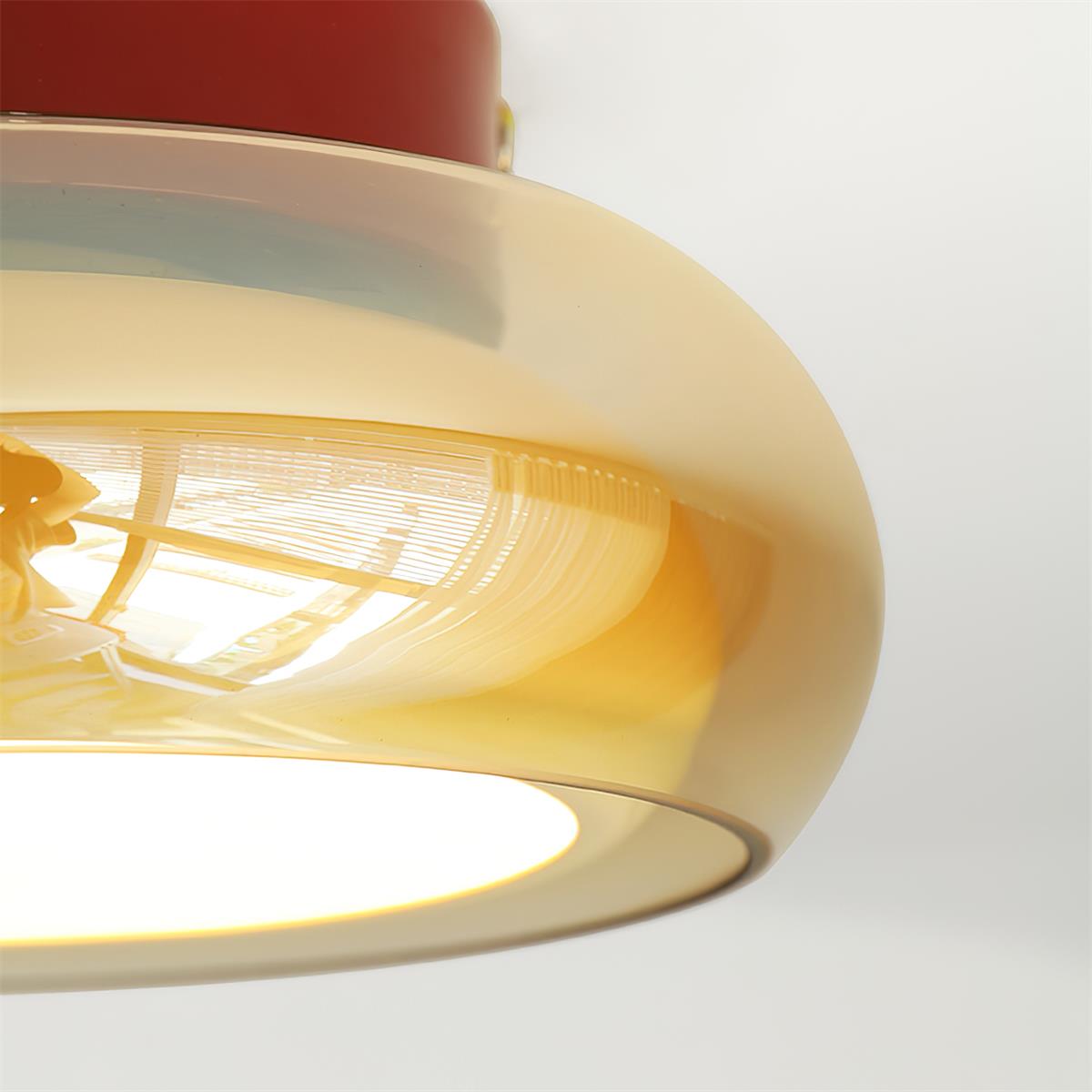 Plafonieră retro, sticlă cognac LumaNova cu bandă decorativă roșie