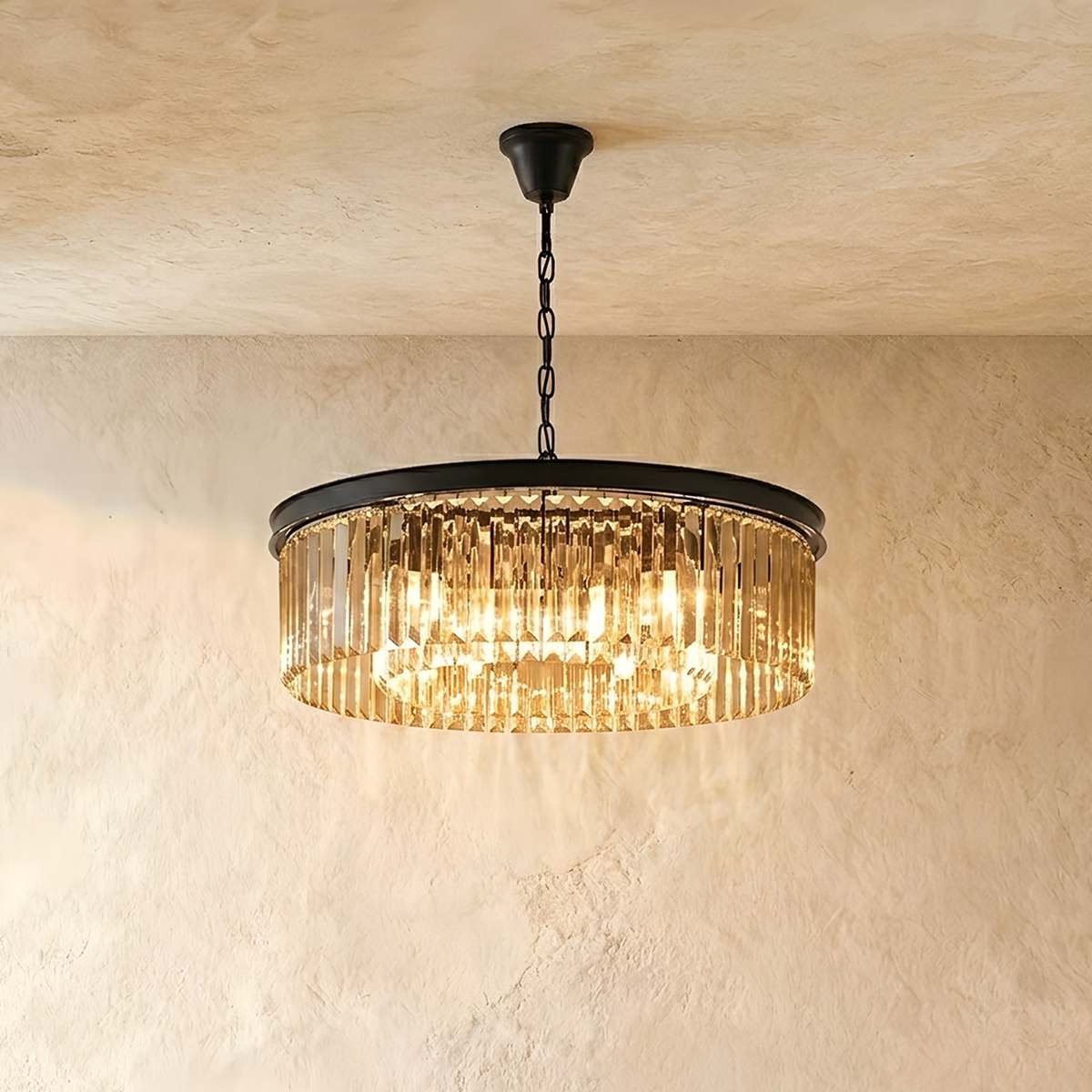 Lumiere Crystal Halo Chandelier Exuding Hollywood Glamour In Black Or Gold