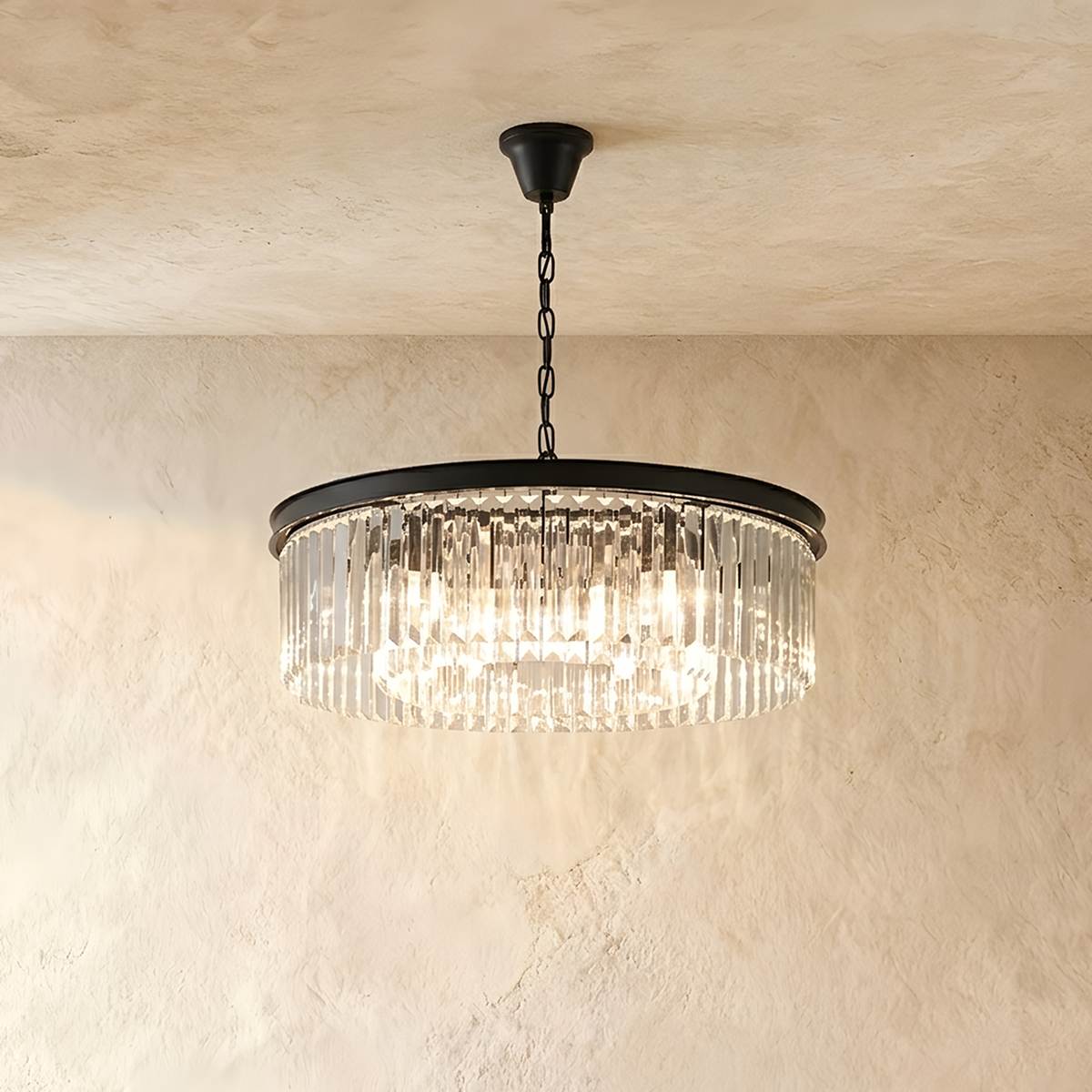 Lumiere Crystal Halo Chandelier Exuding Hollywood Glamour In Black Or Gold