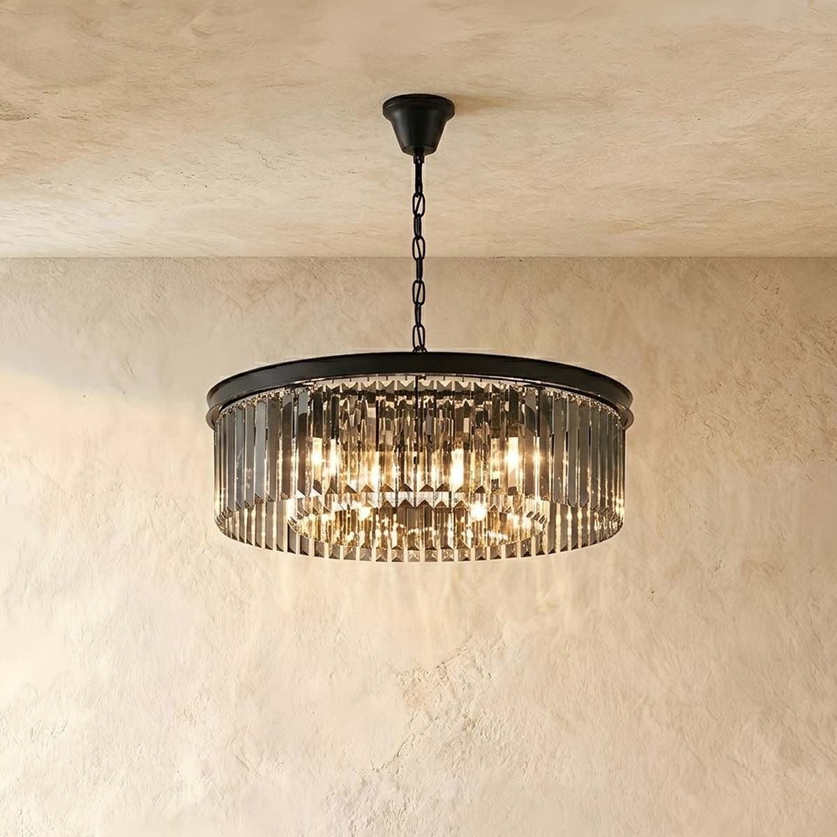 Lumiere Crystal Halo Chandelier Exuding Hollywood Glamour In Black Or Gold