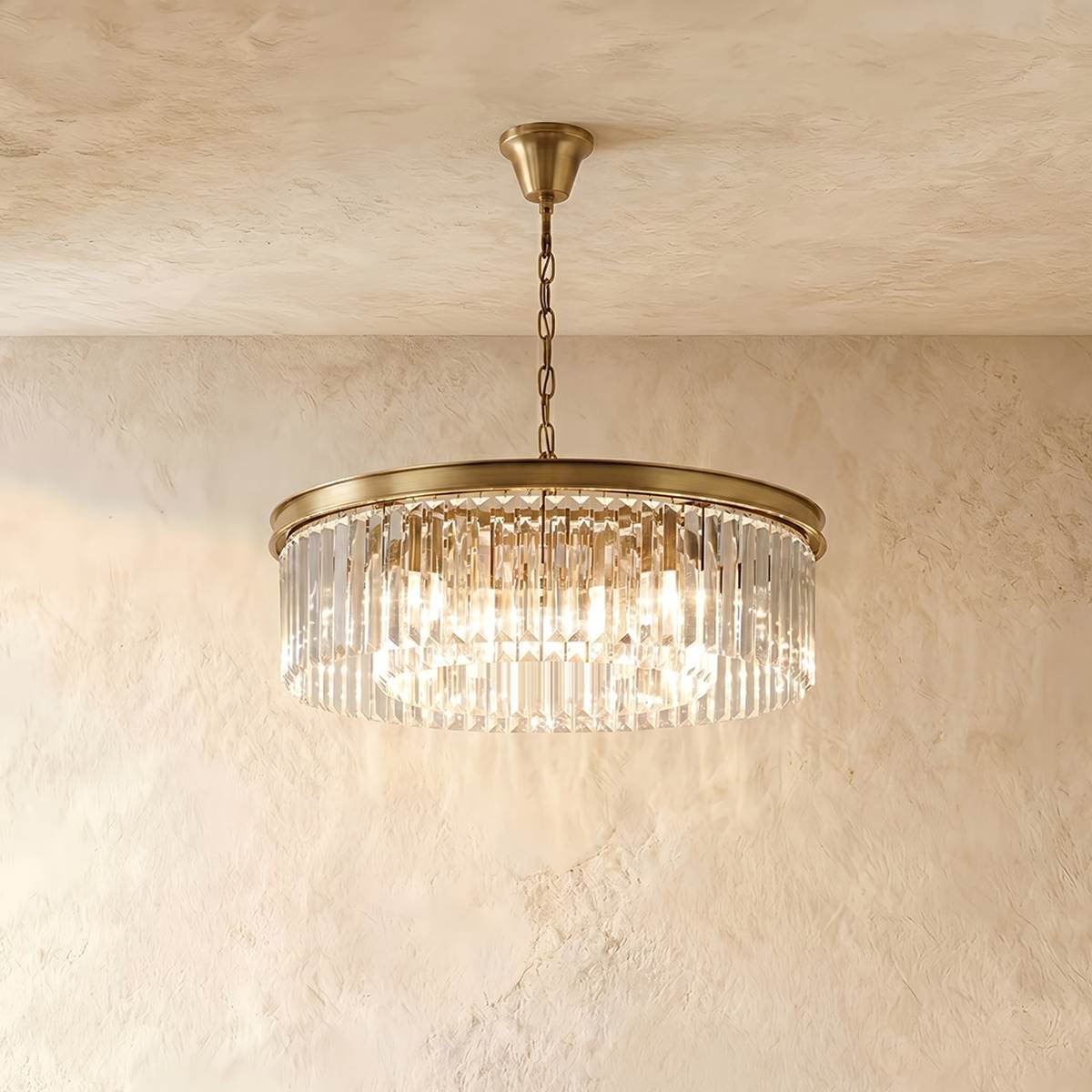 Lumiere Crystal Halo Chandelier Exuding Hollywood Glamour In Black Or Gold