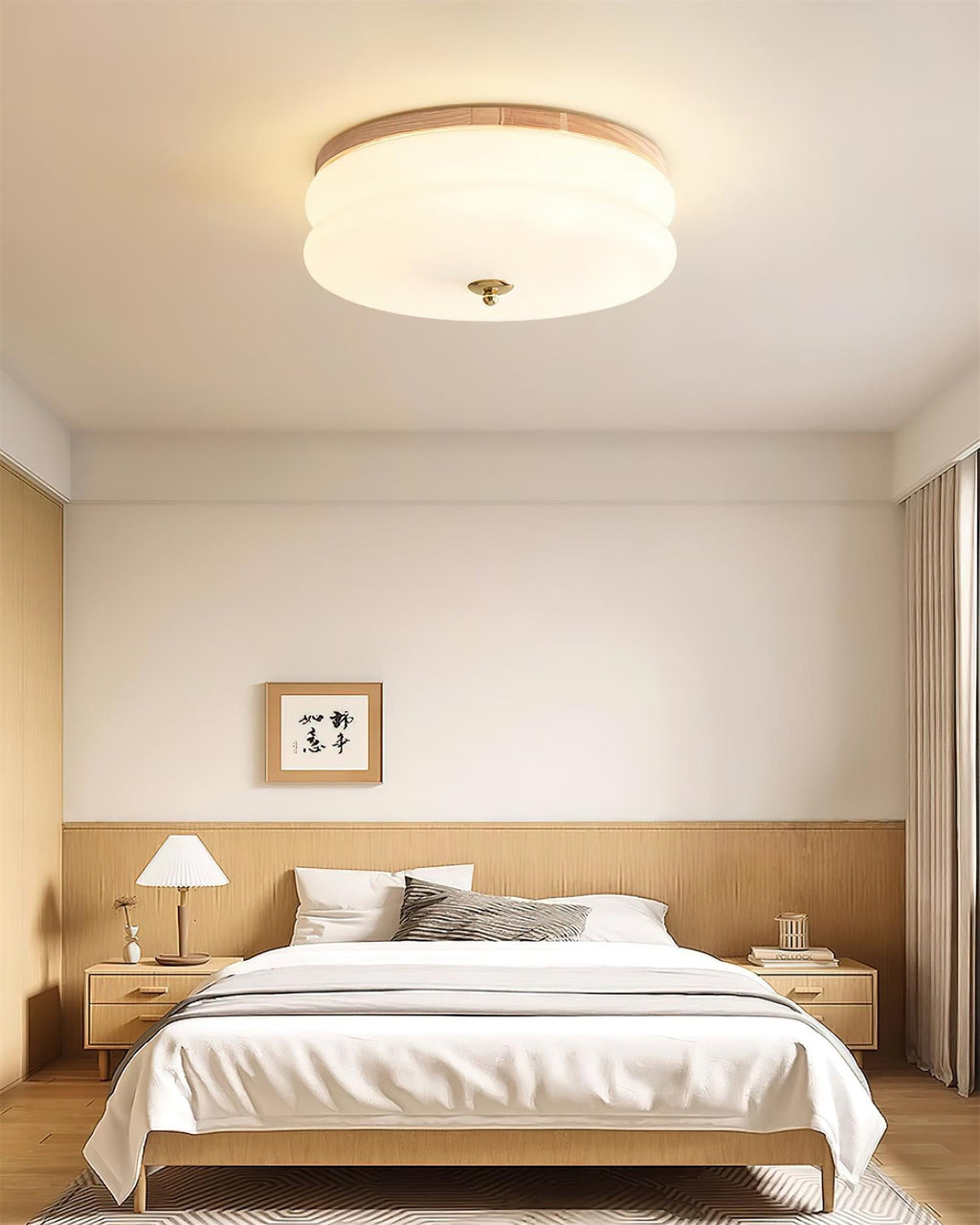 Ceiling Light Double-Layer Glass Disc Walnut Wood Minimalist | Fioriscas