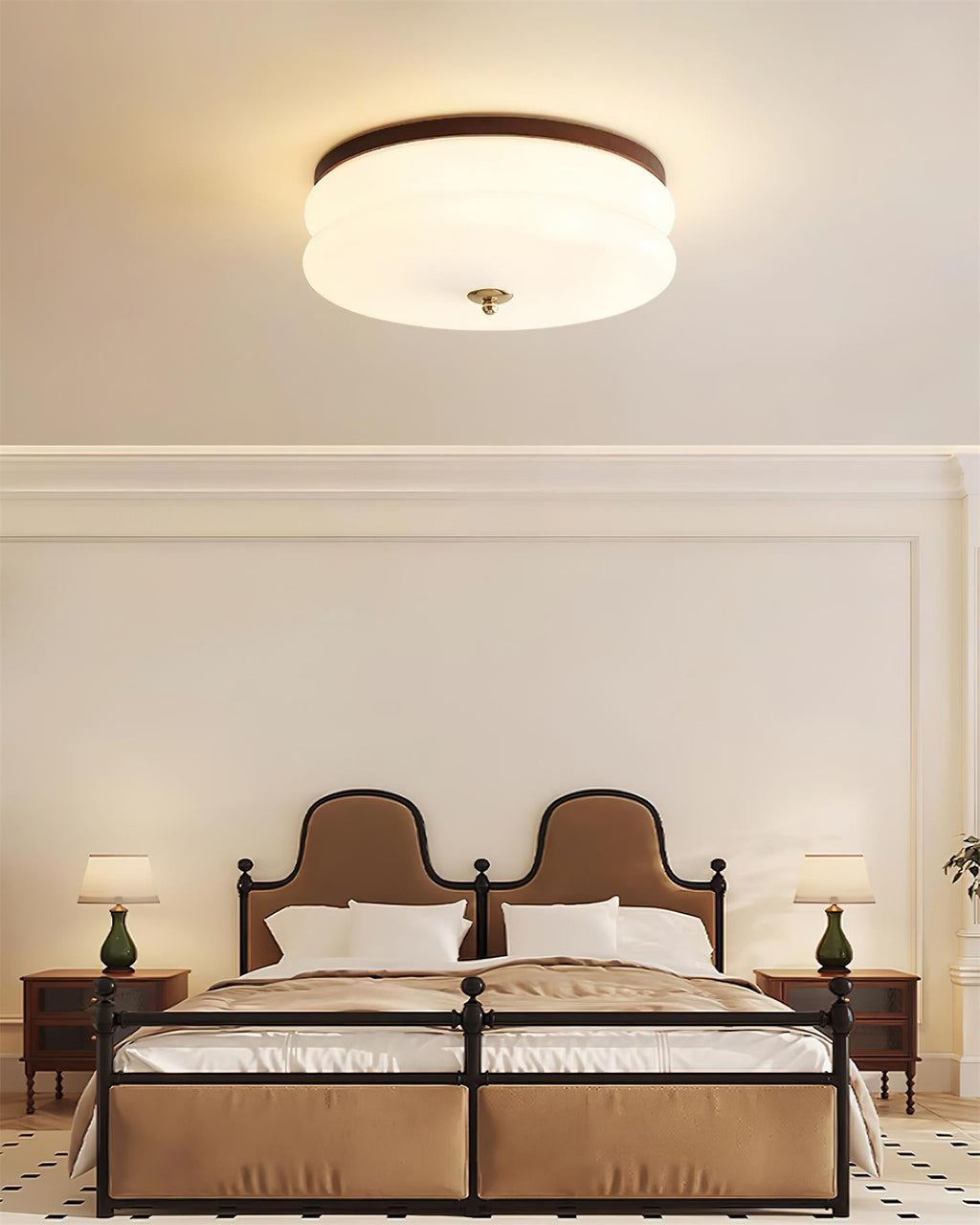 Ceiling Light Double-Layer Glass Disc Walnut Wood Minimalist | Fioriscas