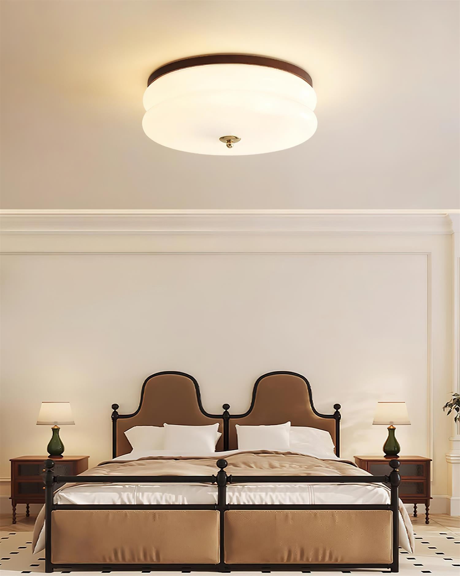 Ceiling Light Double-Layer Glass Disc Walnut Wood Minimalist | Fioriscas