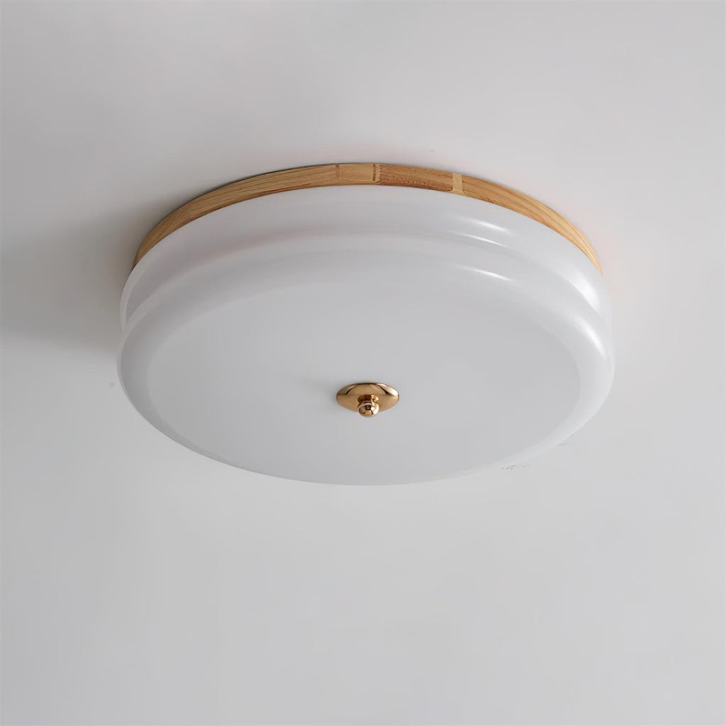 Ceiling Light Double-Layer Glass Disc Walnut Wood Minimalist | Fioriscas