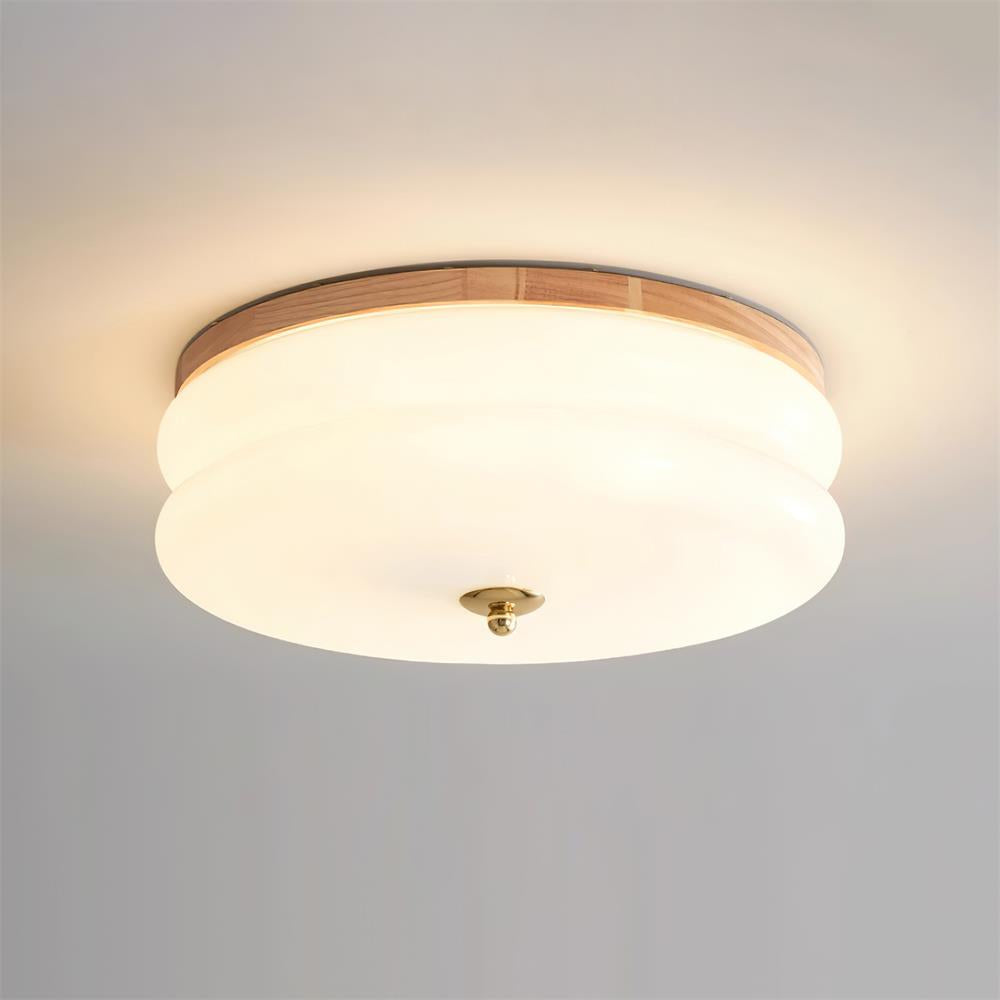 Ceiling Light Double-Layer Glass Disc Walnut Wood Minimalist | Fioriscas