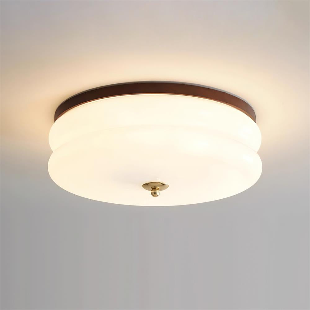 Ceiling Light Double-Layer Glass Disc Walnut Wood Minimalist | Fioriscas