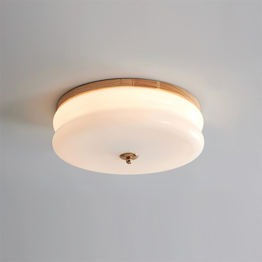Ceiling Light Double-Layer Glass Disc Walnut Wood Minimalist | Fioriscas