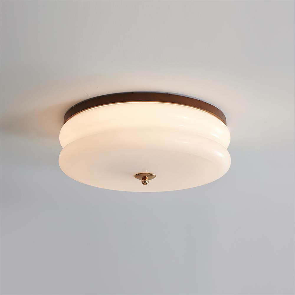 Ceiling Light Double-Layer Glass Disc Walnut Wood Minimalist | Fioriscas