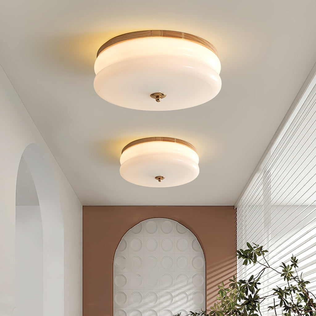Ceiling Light Double-Layer Glass Disc Walnut Wood Minimalist | Fioriscas
