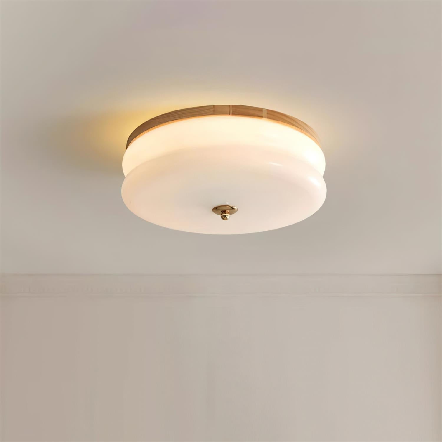 Ceiling Light Double-Layer Glass Disc Walnut Wood Minimalist | Fioriscas