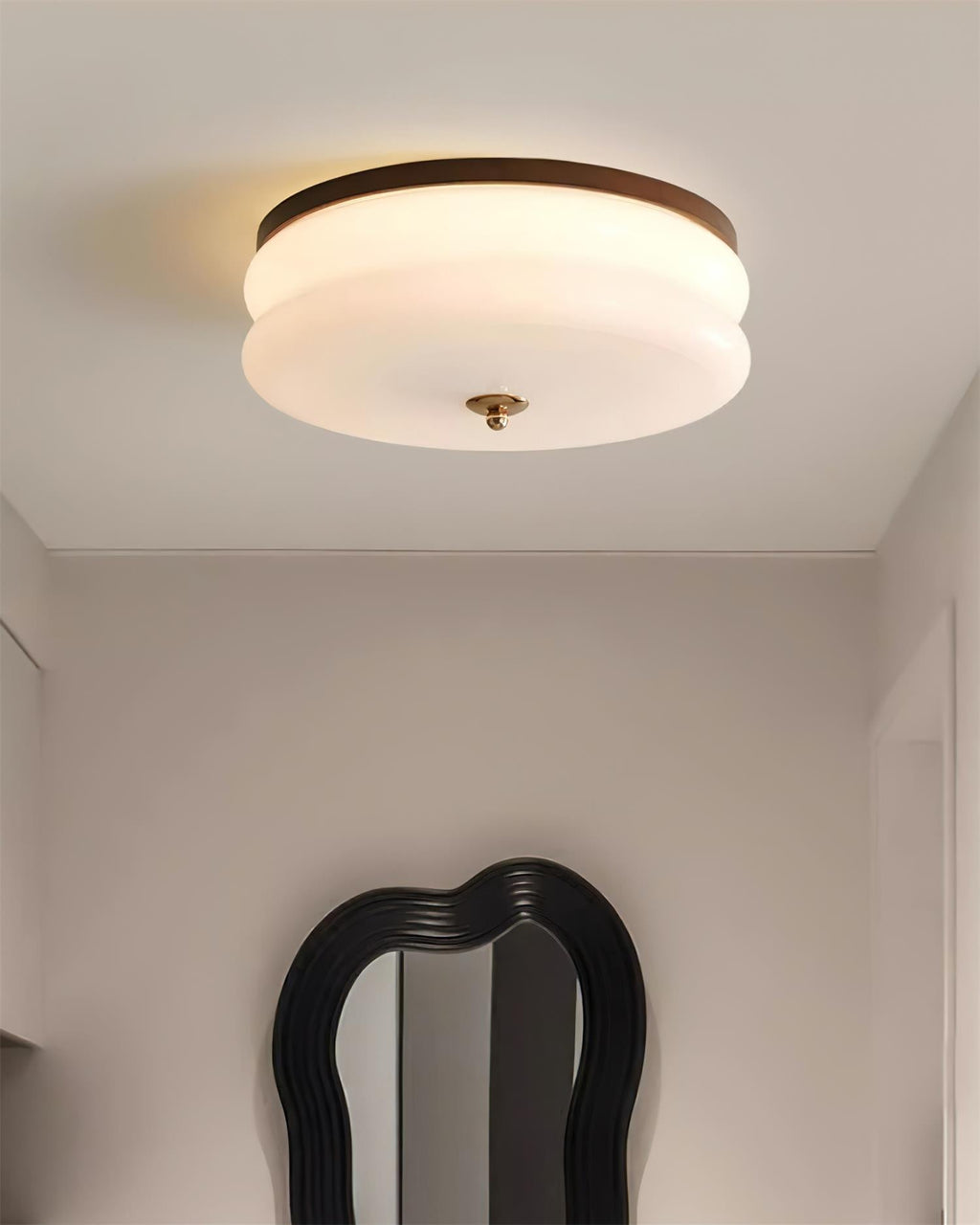 Ceiling Light Double-Layer Glass Disc Walnut Wood Minimalist | Fioriscas