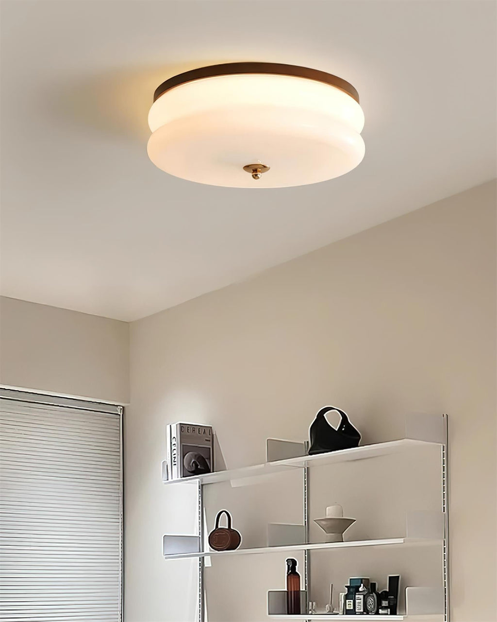 Ceiling Light Double-Layer Glass Disc Walnut Wood Minimalist | Fioriscas