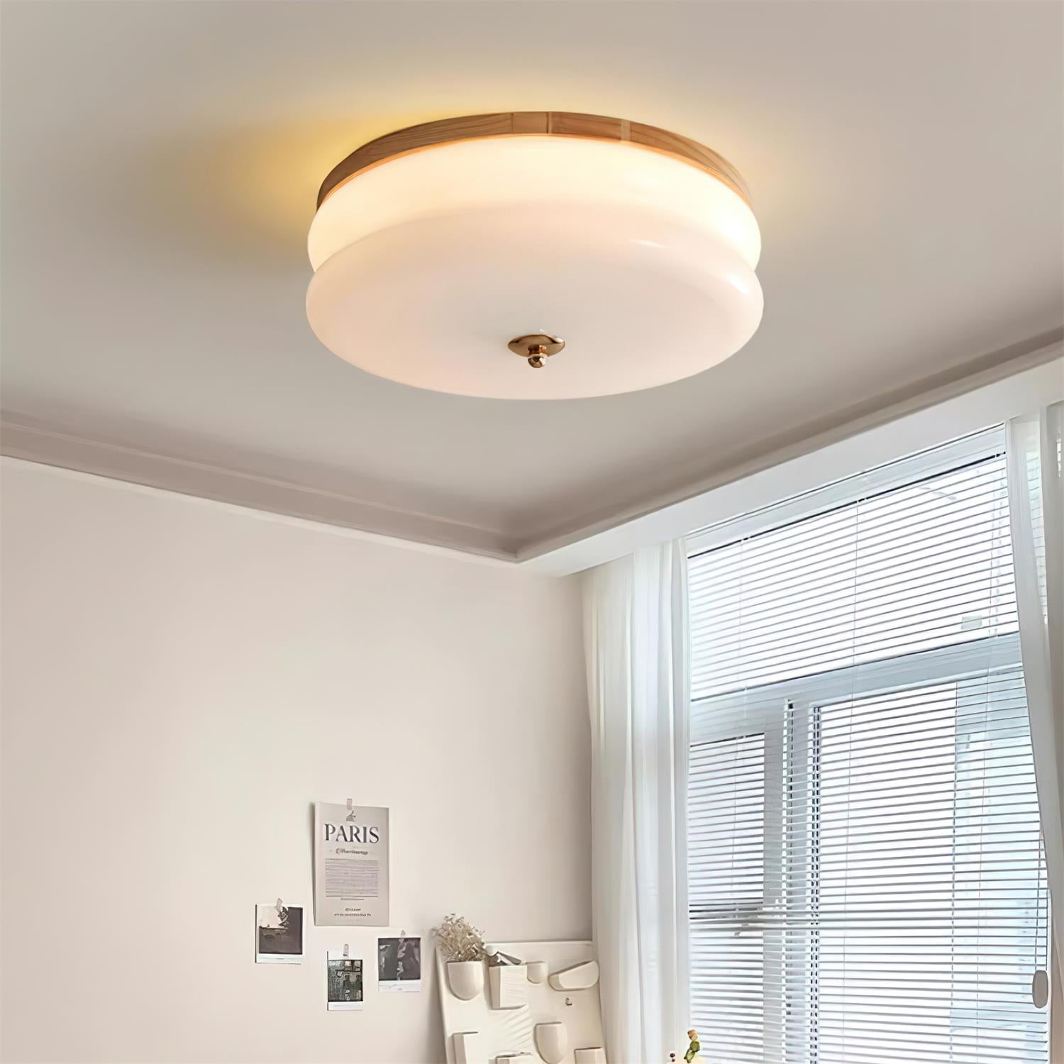 Ceiling Light Double-Layer Glass Disc Walnut Wood Minimalist | Fioriscas
