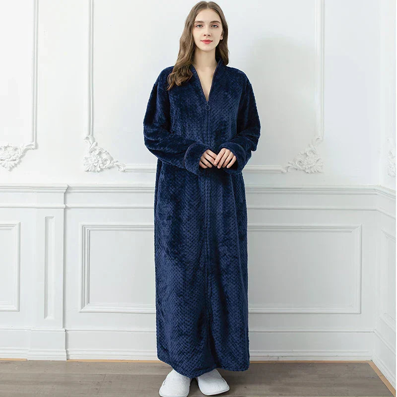 CozyNest Thermal Flannel Maternity Robe, Extra-Long Fit