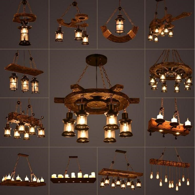 Industrial Wood & Iron Pendant Ceiling Light, E27 LED Compatible