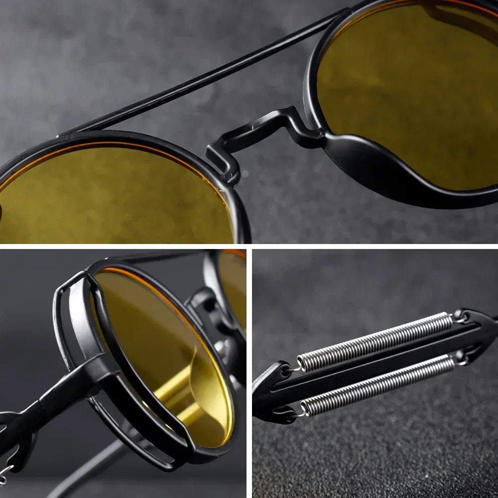 FluxNova Rogue Fusion Round Mirror Sunglasses With Gear Detailing