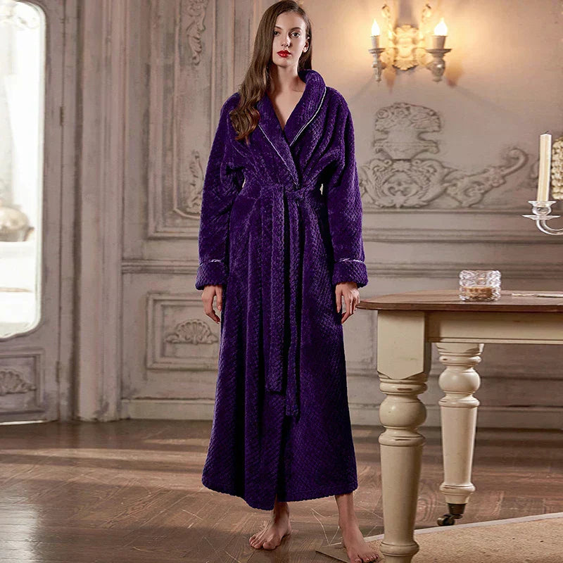 CozyNest Thermal Flannel Maternity Robe, Extra-Long Fit