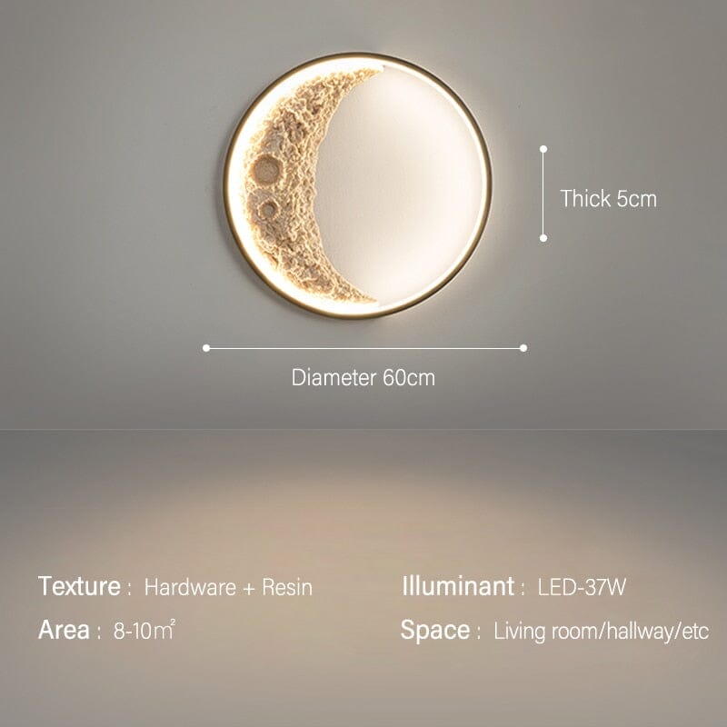 Lampa ścienna, okrągły design w stylu księżyca, ściemnialna na pilota, 3 rozmiary