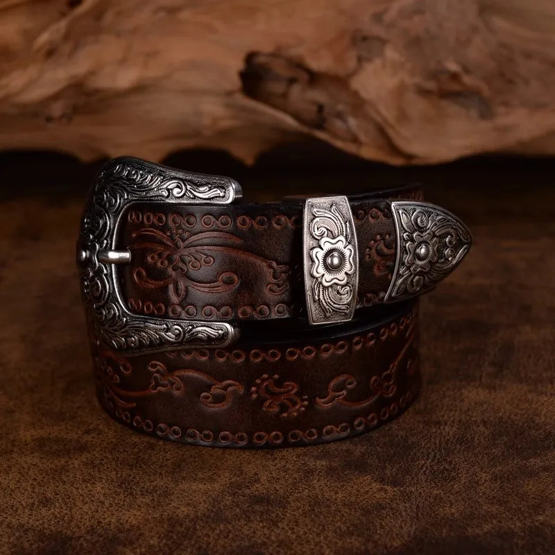 Marisol Western Leather Belt With Silver Buckle, Four Colors