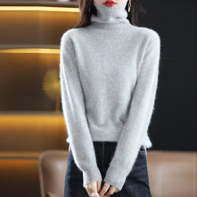 Nyorelle ハイネックカシミヤセーター、女性向けフィットニットプルオーバー