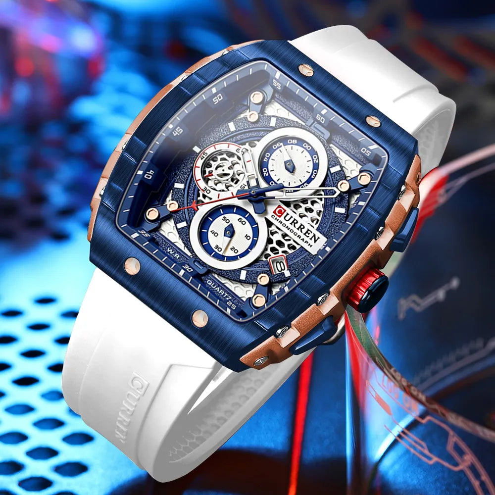 Relógio Cronógrafo Vareno, Data Automática, Bracelete de Silicone, 6 Cores
