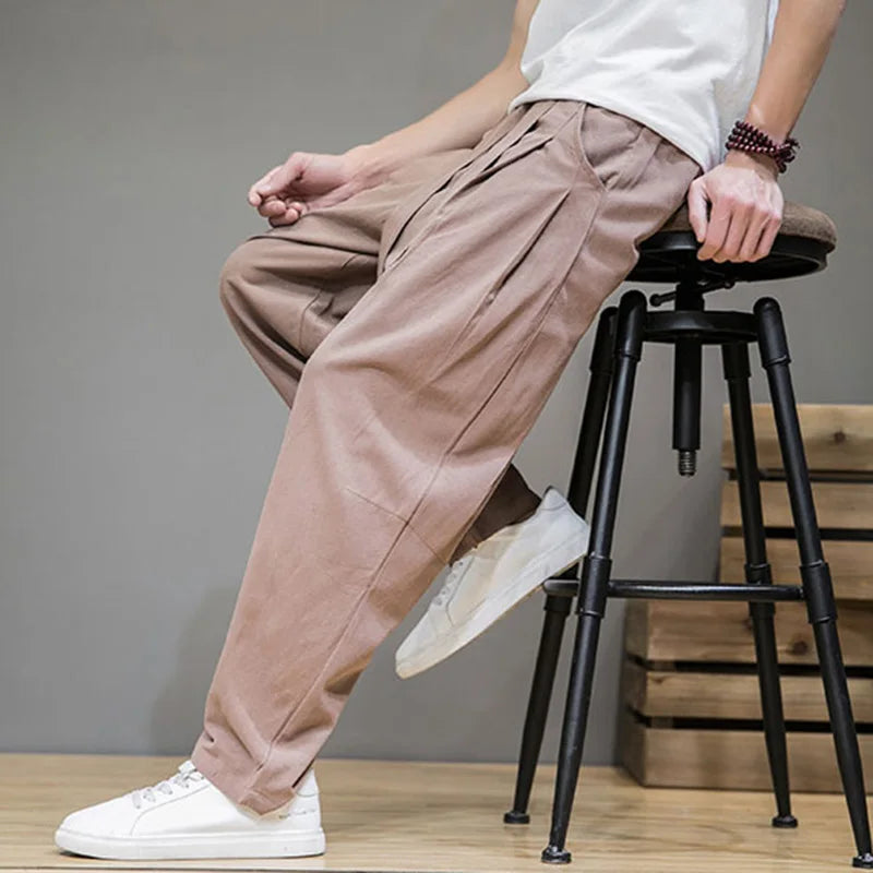 Pantaloni Harem da Uomo in Cotone e Lino, Vestibilità Ampia, Comfort Estivo Arieggiato