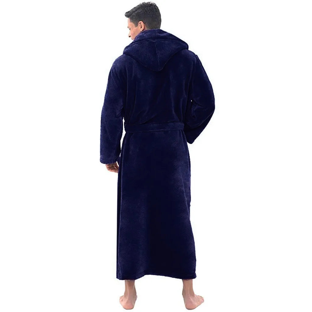 CozyNest-badekåbe til mænd i blødt plysstof med hætte, varm fleece og lange ærmer