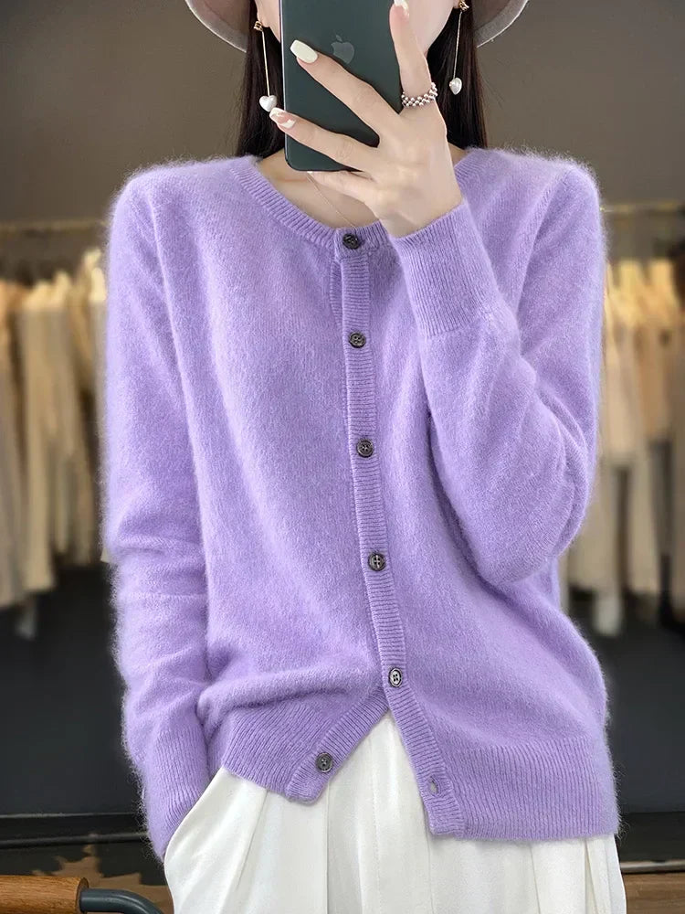 Aurea Cashmere Cardigan for Women, Relaxed Fit Knit Sweater in 12 Colors