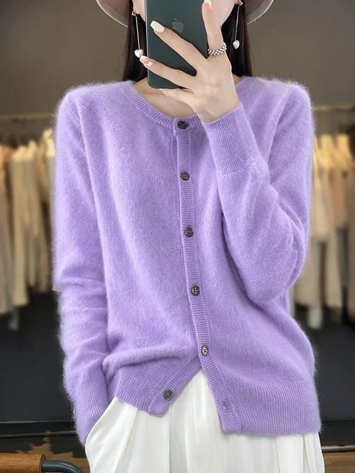 Aurea Cashmere Cardigan for Women, Relaxed Fit Knit Sweater in 12 Colors