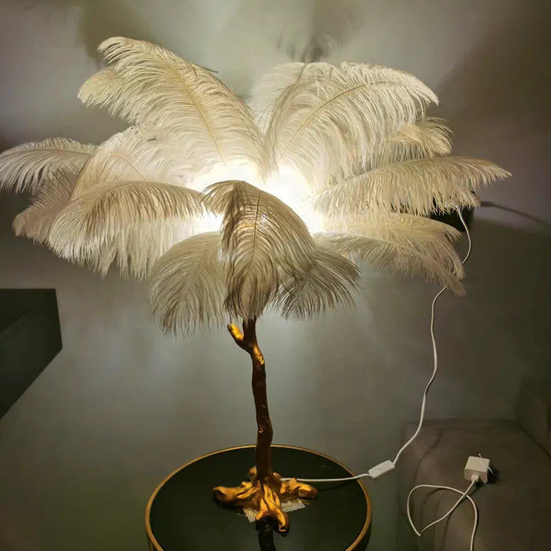 Aurelle Ostrich Feather Floor Lamp, Brass & Copper Finish
