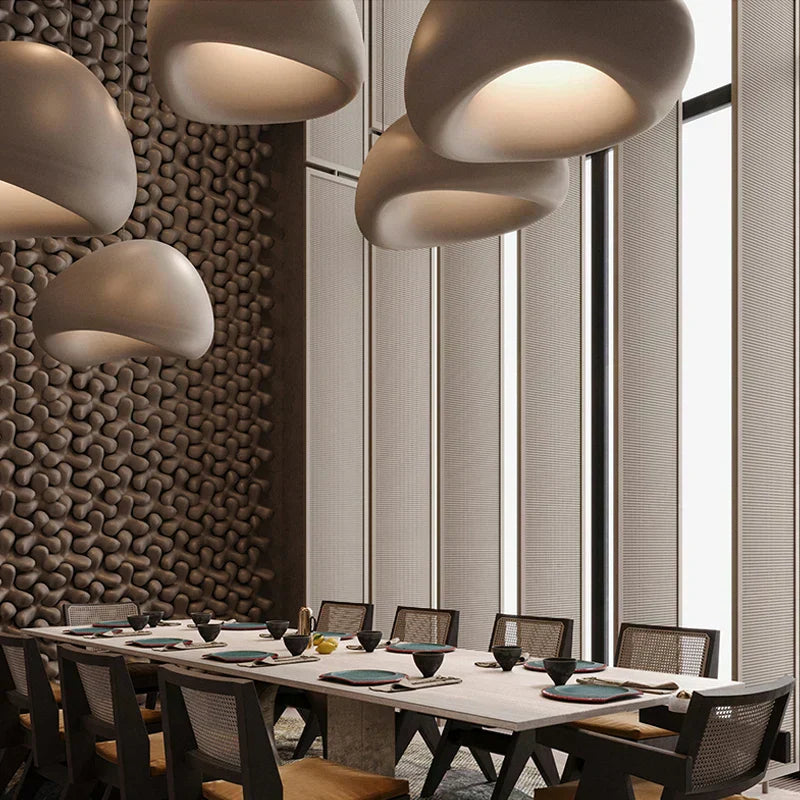Lampada a sospensione, design organico Wabi-Sabi, luce calda e soffusa